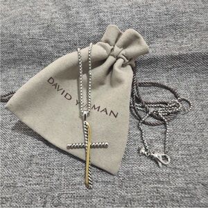 David Yurman Two-Tone Rope Cross Pendant Necklace - Silver & Gold Accent